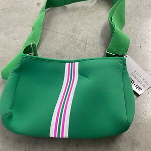 Ahdorned neoprene Green Crossbody Bag with stripe - Bold & Fabulous NEW